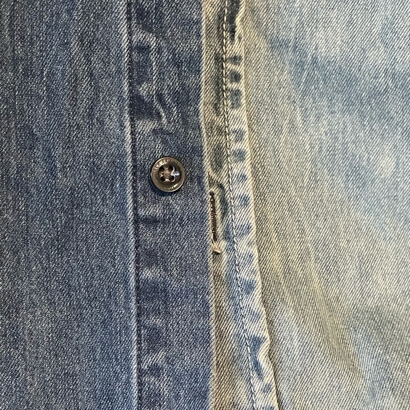 Upcycled Two-Tone Denim Shirt Jacket with Patches - Picture 5 of 5